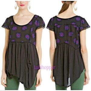 Free People Dandelion Black Combo Print Babydoll Tunic Top Women’s Size XS Boho